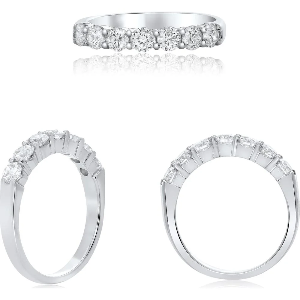 Roman & Jules - 14K White Gold Band with 7 Round Diamonds - 0.95 Carat Total Diamond Weight