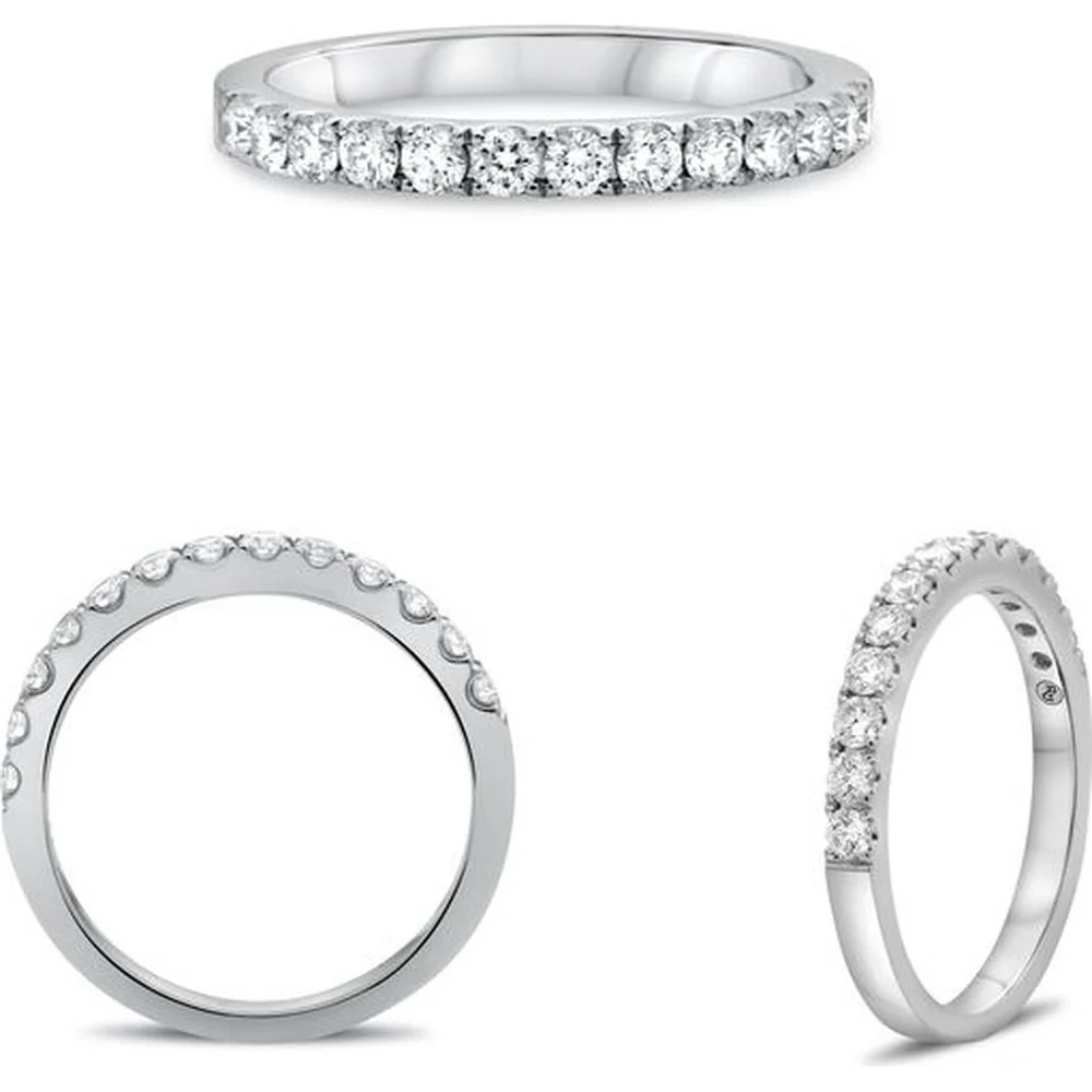 Roman & Jules - 14K White Gold Band with Micropavé Set Round Diamonds - 0.50 Carat Total Diamond Weight
