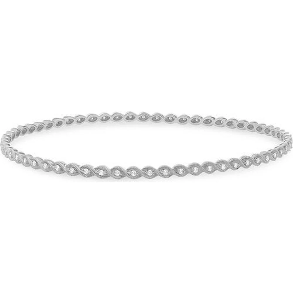 Roman & Jules - 14K White Gold Bangle with 0.44 Carat Round Diamonds and Milgrain Design