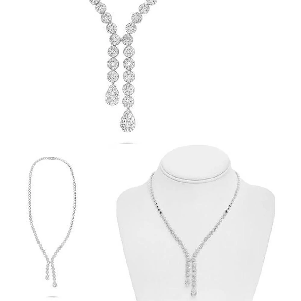 Roman & Jules - 14K White Gold Bolo Necklace with 4.70 Carat Round Diamond Cluster Design