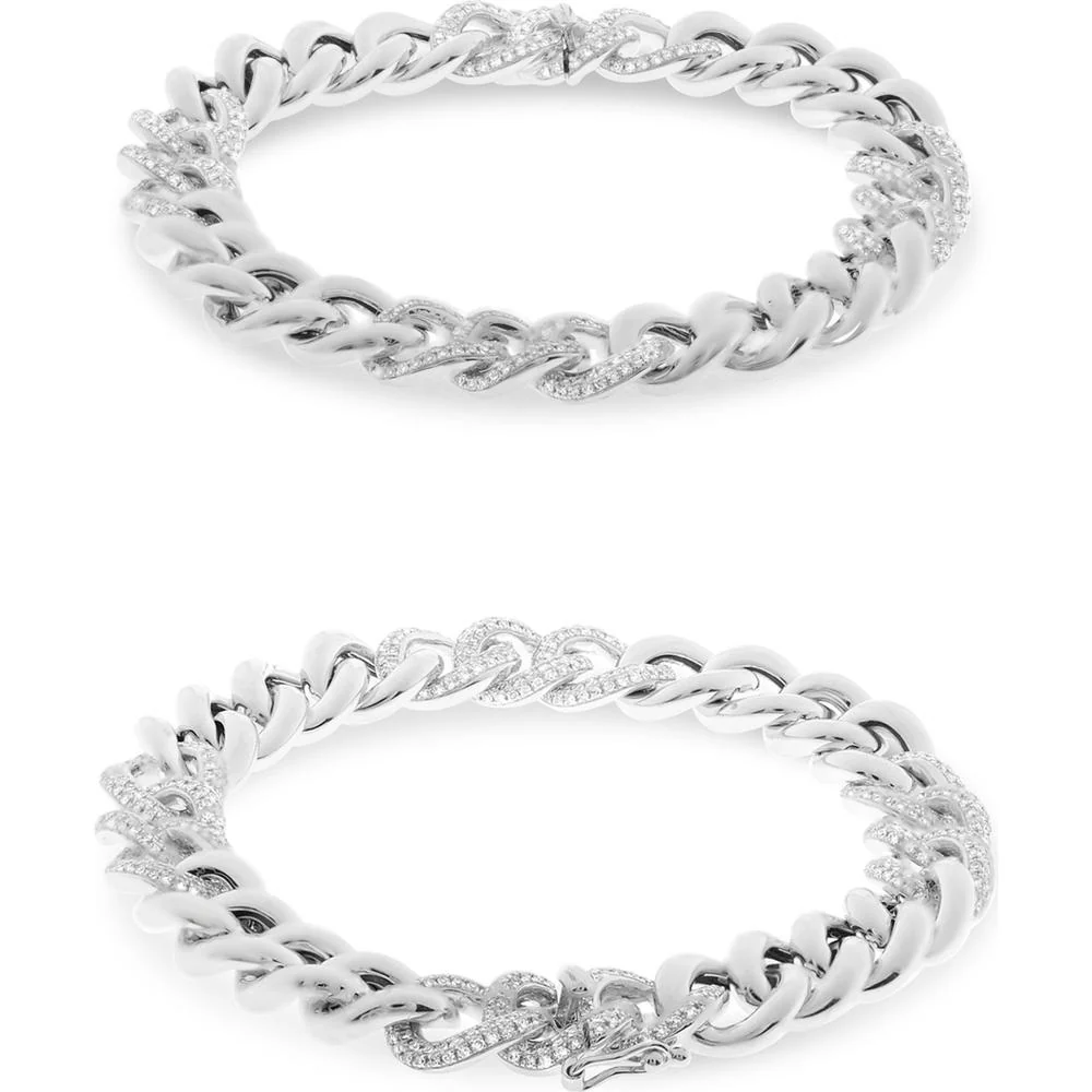 Roman & Jules - 14K White Gold Chain Link Bracelet with Round Diamonds - 1.58 Carat Total Diamond Weight