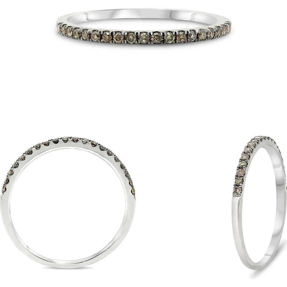 Roman & Jules - 14K White Gold Champagne Diamond Band Ring with Micropavé Setting - 0.15 Carat Total Diamond Weight