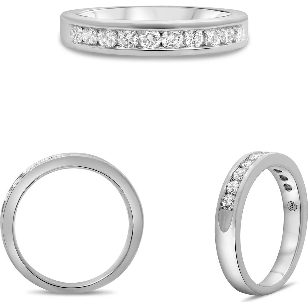 Roman & Jules - 14K White Gold Channel Set Round Diamond Band Ring - 0.50 Carat Total Diamond Weight