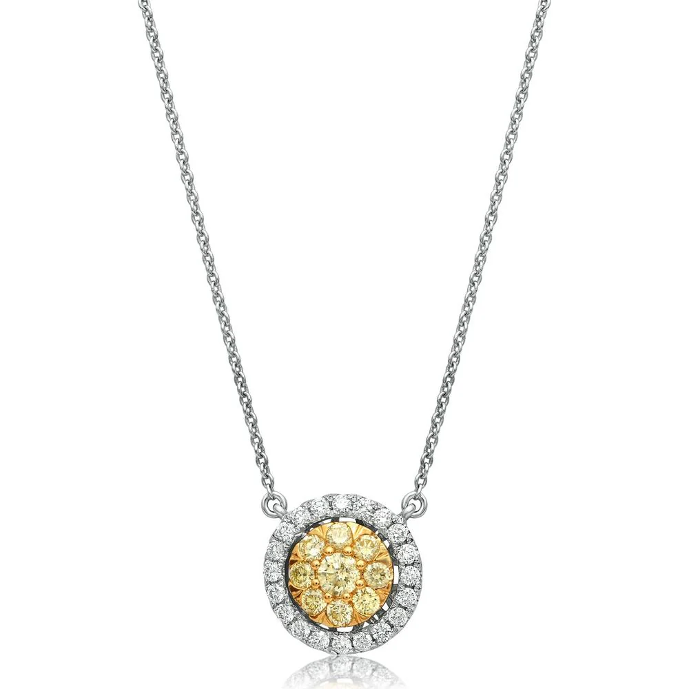 Roman & Jules - 14K White Gold Circular Diamond Cluster Necklace with Fancy Yellow and Round Diamonds - 0.69 Carat Total Diamond Weight