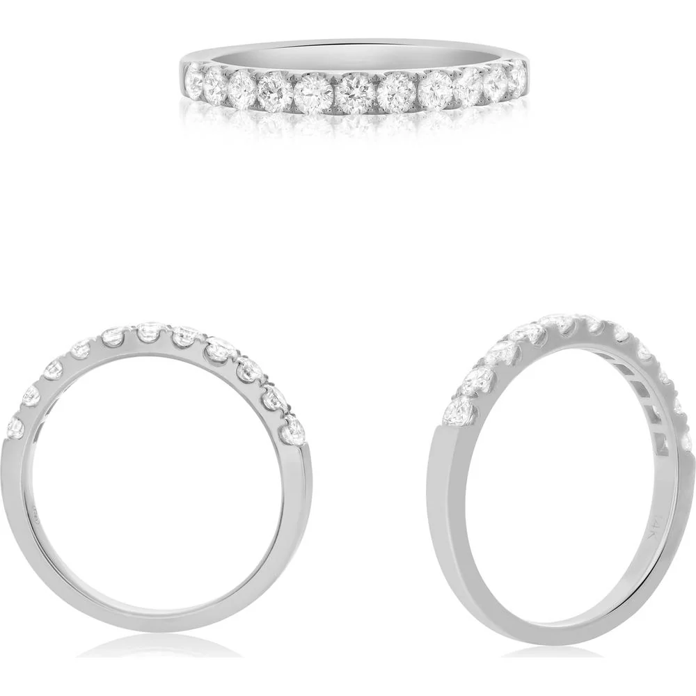 Roman & Jules - 14K White Gold Classic Band with 0.54 Carat Round Cut Diamonds - Micropavé Setting