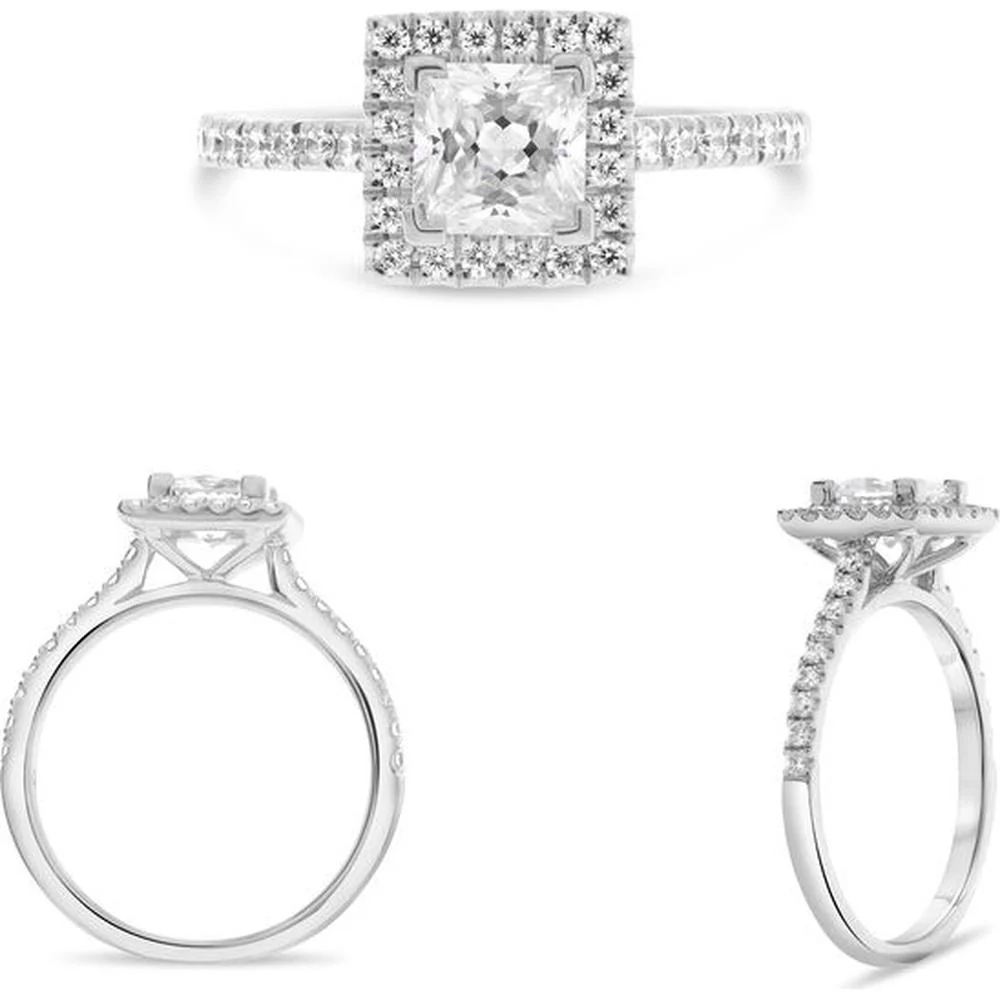 Roman & Jules - 14K White Gold Classic Halo Engagement Ring with 0.28 Carat Round Diamond Center and Diamond Accents