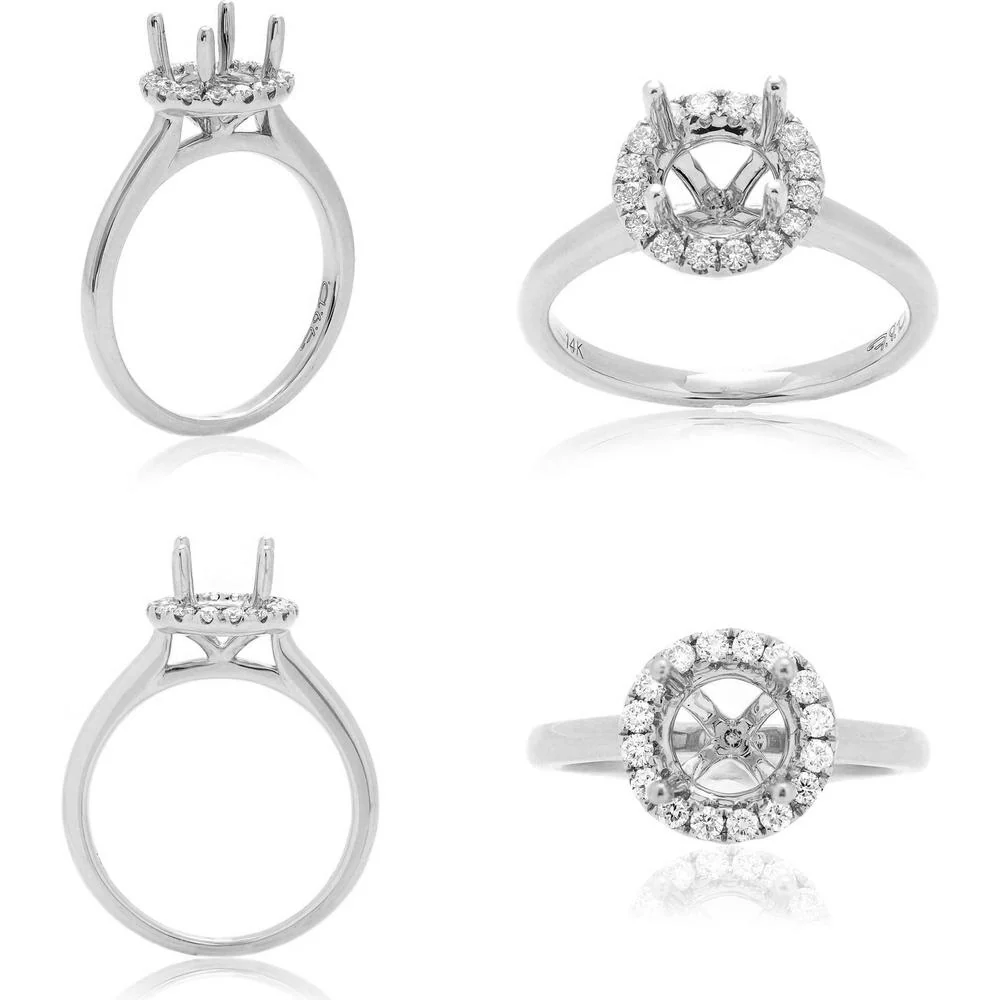 Roman & Jules - 14K White Gold Classic Halo Engagement Ring with 1.25 Carat Round Diamond Center Stone
