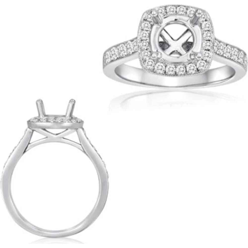 Roman & Jules - 14K White Gold Classic Halo Engagement Ring with Round Diamond Center - 0.49 Carat Total Diamond Weight