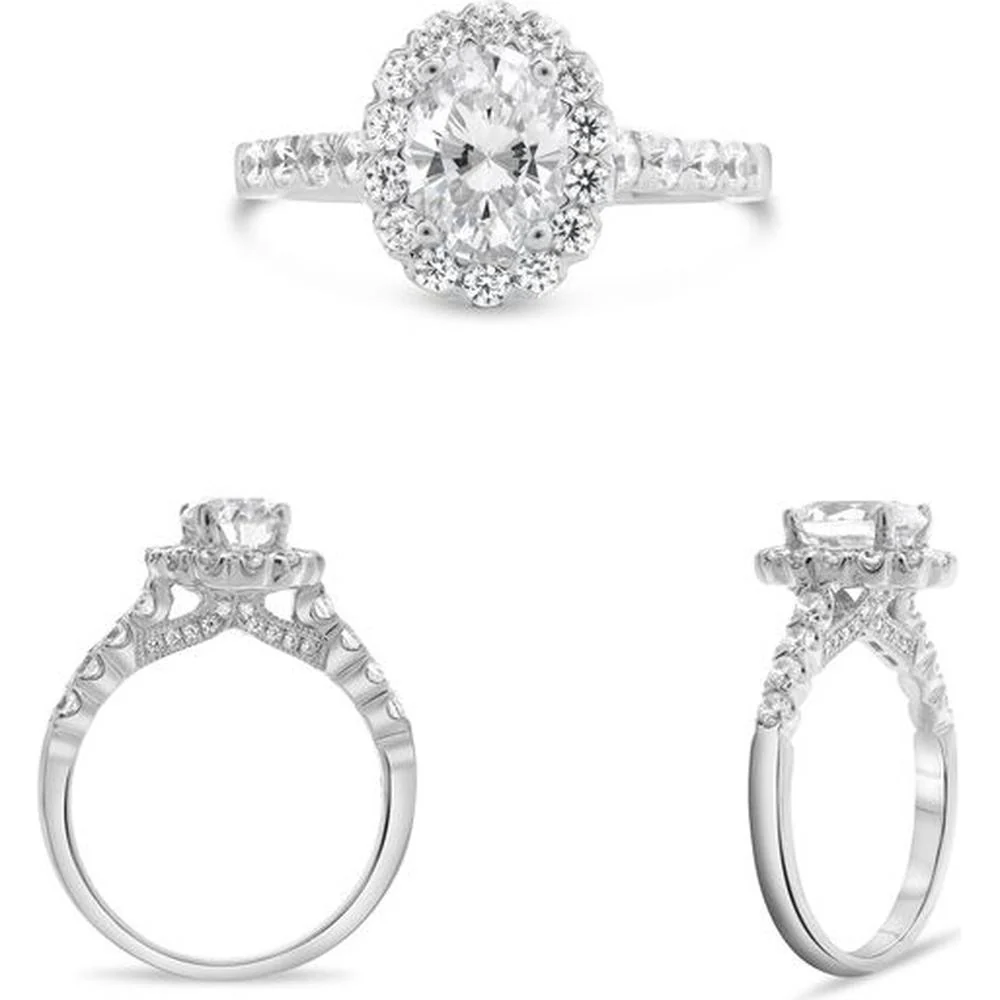 Roman & Jules - 14K White Gold Classic Halo Engagement Ring with Round Diamonds - 0.62 Carat Total Diamond Weight
