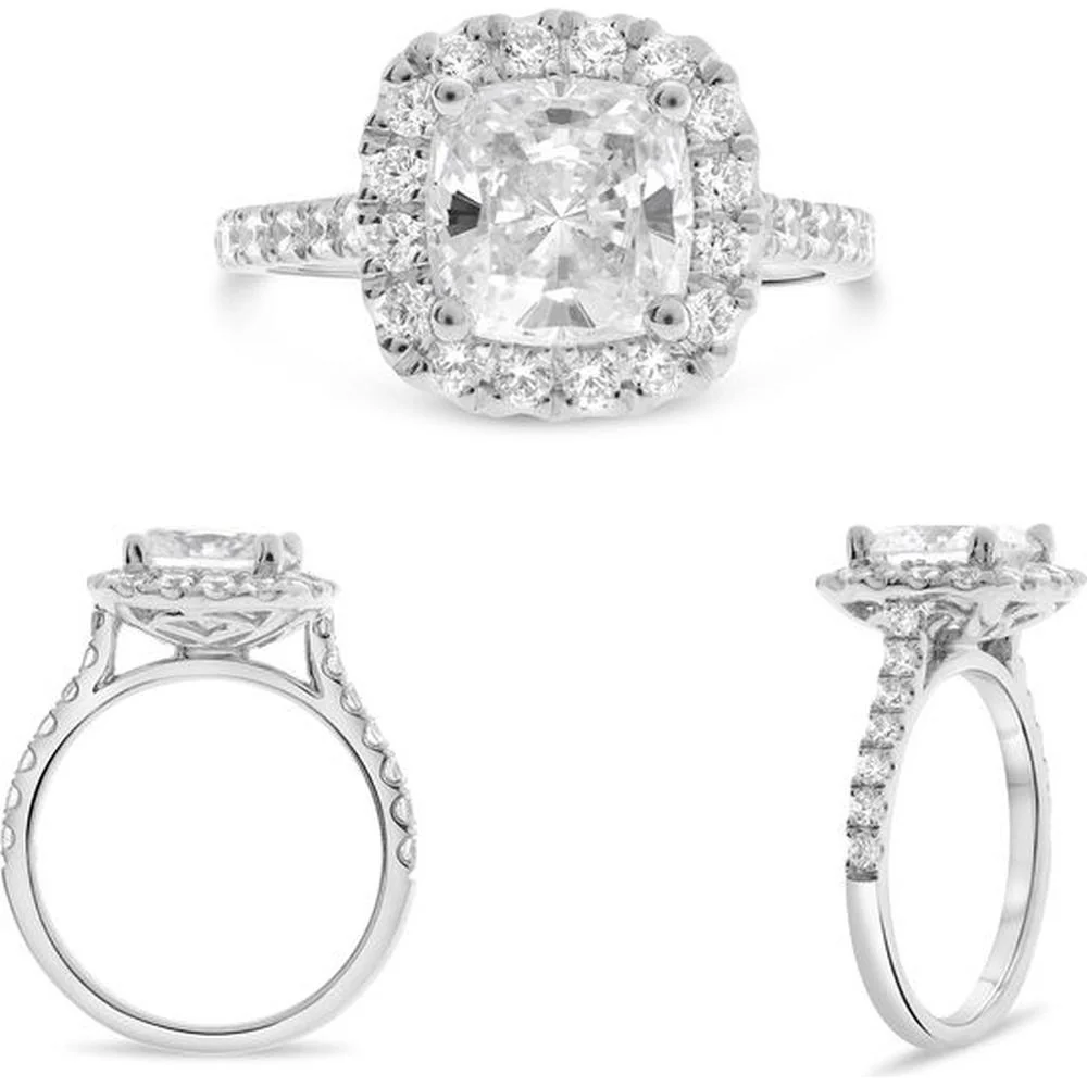 Roman & Jules - 14K White Gold Classic Halo Engagement Ring with Round Diamonds - 0.67 Carat Total Diamond Weight