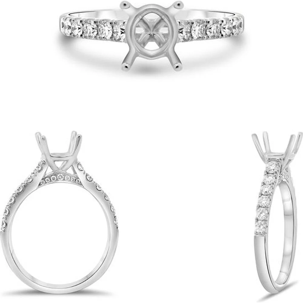 Roman & Jules - 14K White Gold Classic Pave Engagement Ring with Round Diamonds - 0.53 Carat Total Diamond Weight