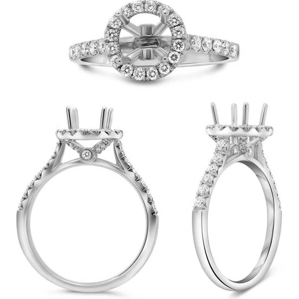 Roman & Jules - 14K White Gold Classic Round Halo Engagement Ring with 0.55 Carat Round Diamond and French Pave Setting