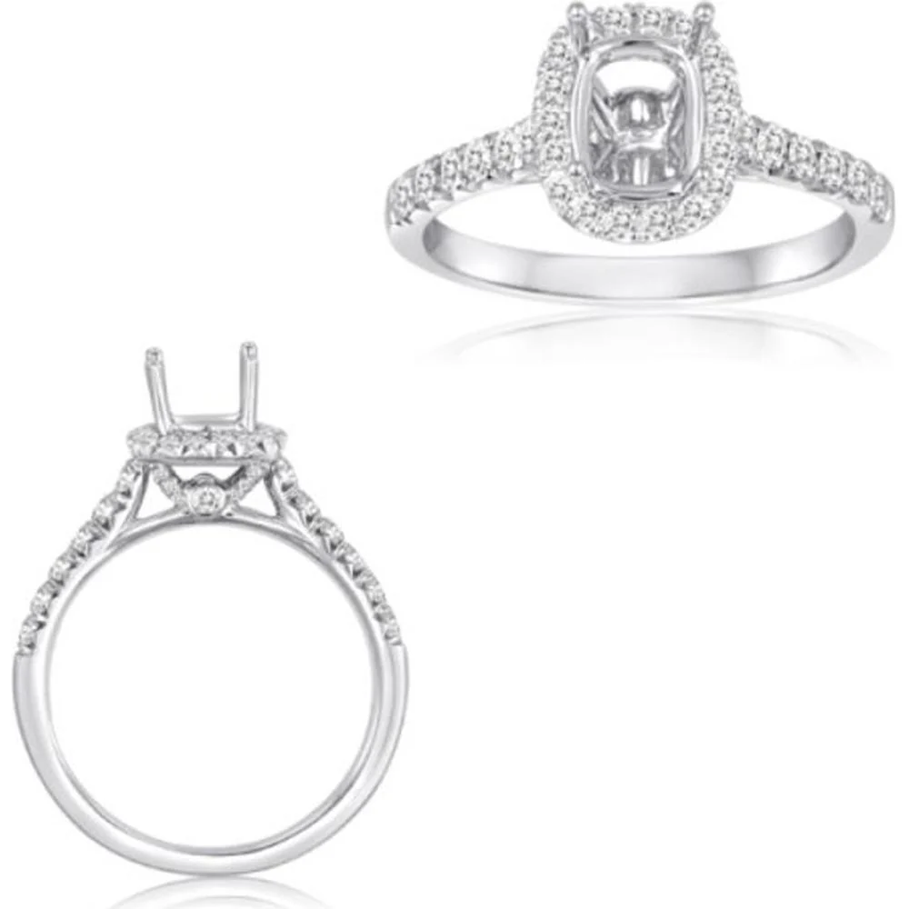 Roman & Jules - 14K White Gold Cushion Cut Diamond Halo Engagement Ring - 0.52 Carat Total Diamond Weight