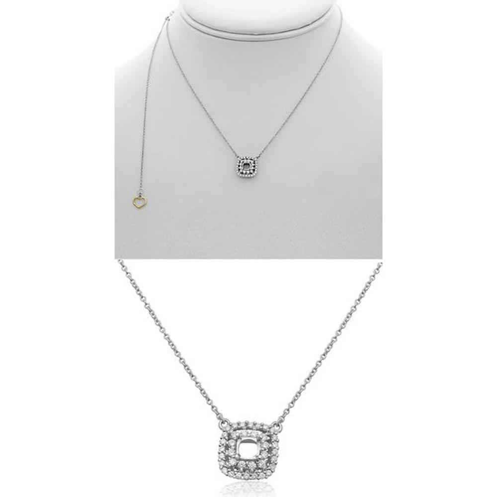 Roman & Jules - 14K White Gold Cushion Cut Diamond Necklace with Round Diamond Halo - 0.34 Carat Total Diamond Weight