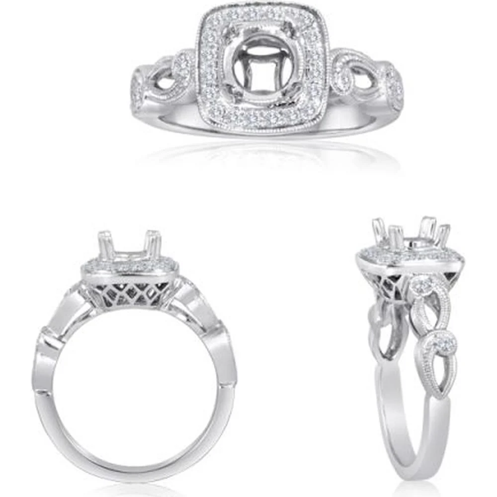 Roman & Jules - 14K White Gold Cushion Cut Halo Diamond Ring - 1.0 Carat Total Diamond Weight