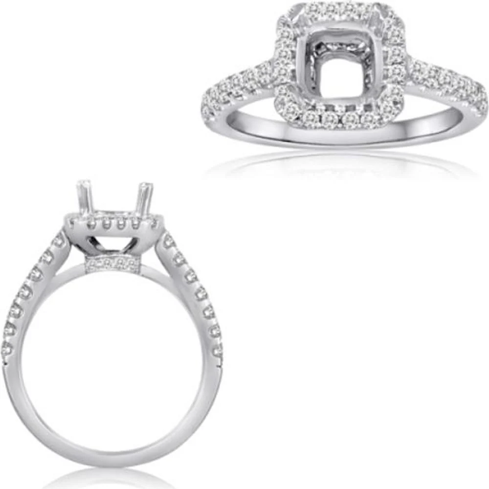 Roman & Jules - 14K White Gold Cushion Diamond Halo Engagement Ring - 0.45 Carat Total Diamond Weight