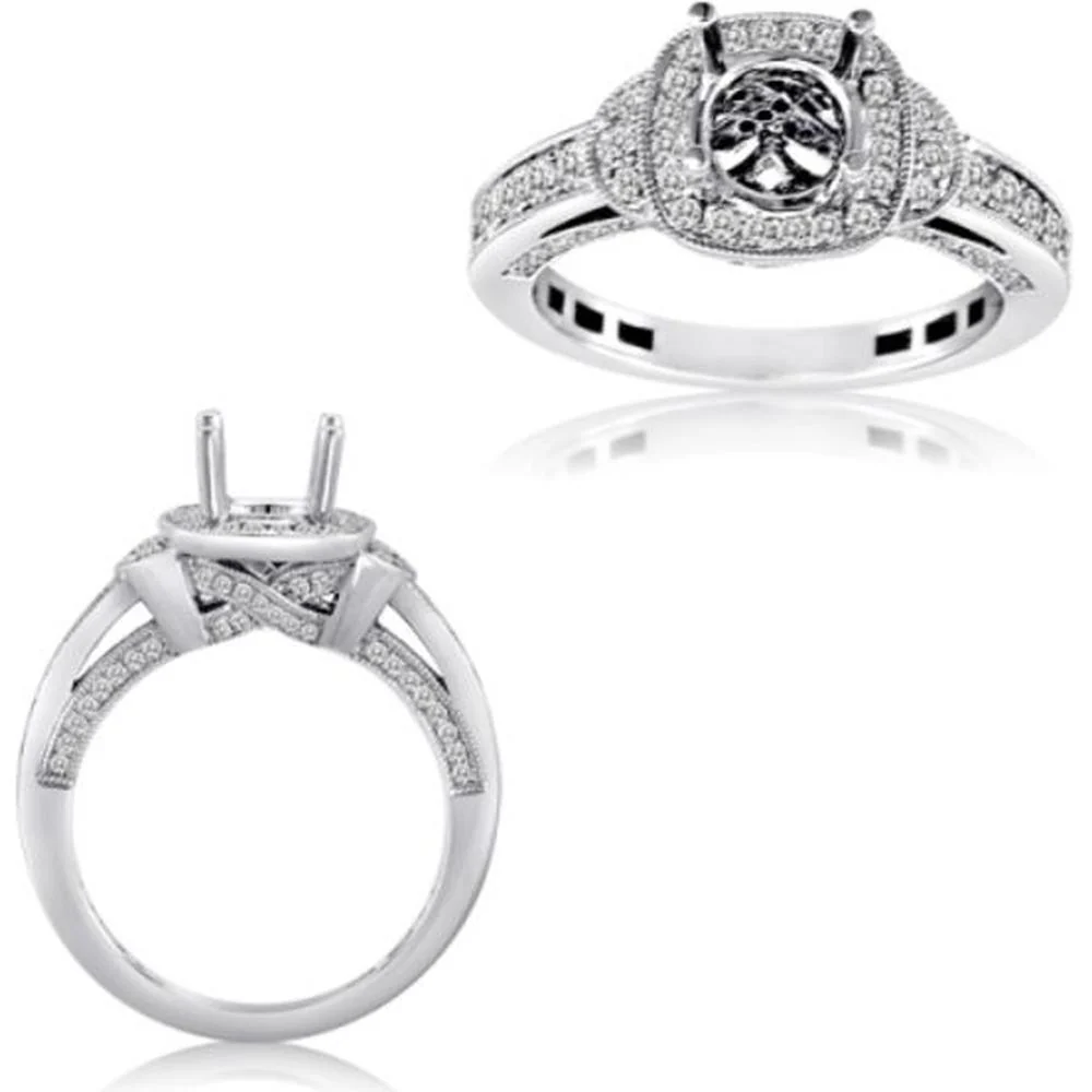 Roman & Jules - 14K White Gold Cushion Diamond Halo Engagement Ring - 0.54 Carat Total Diamond Weight