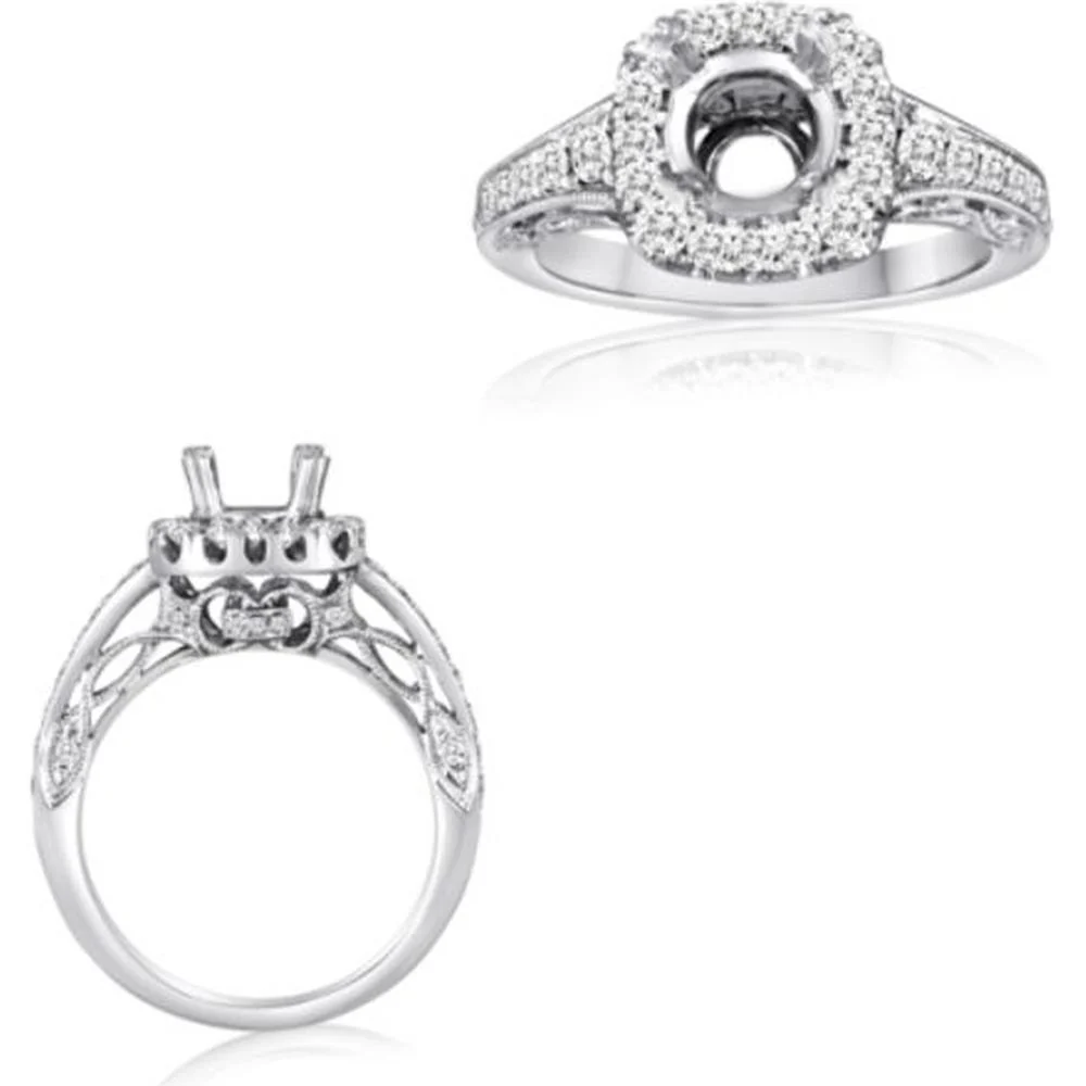 Roman & Jules - 14K White Gold Cushion Diamond Halo Ring - 0.70 Carat Total Diamond Weight