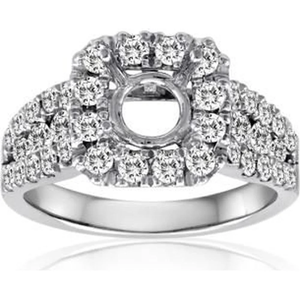 Roman & Jules - 14K White Gold Cushion Diamond Halo Ring - 1.33 Carat Total Diamond Weight