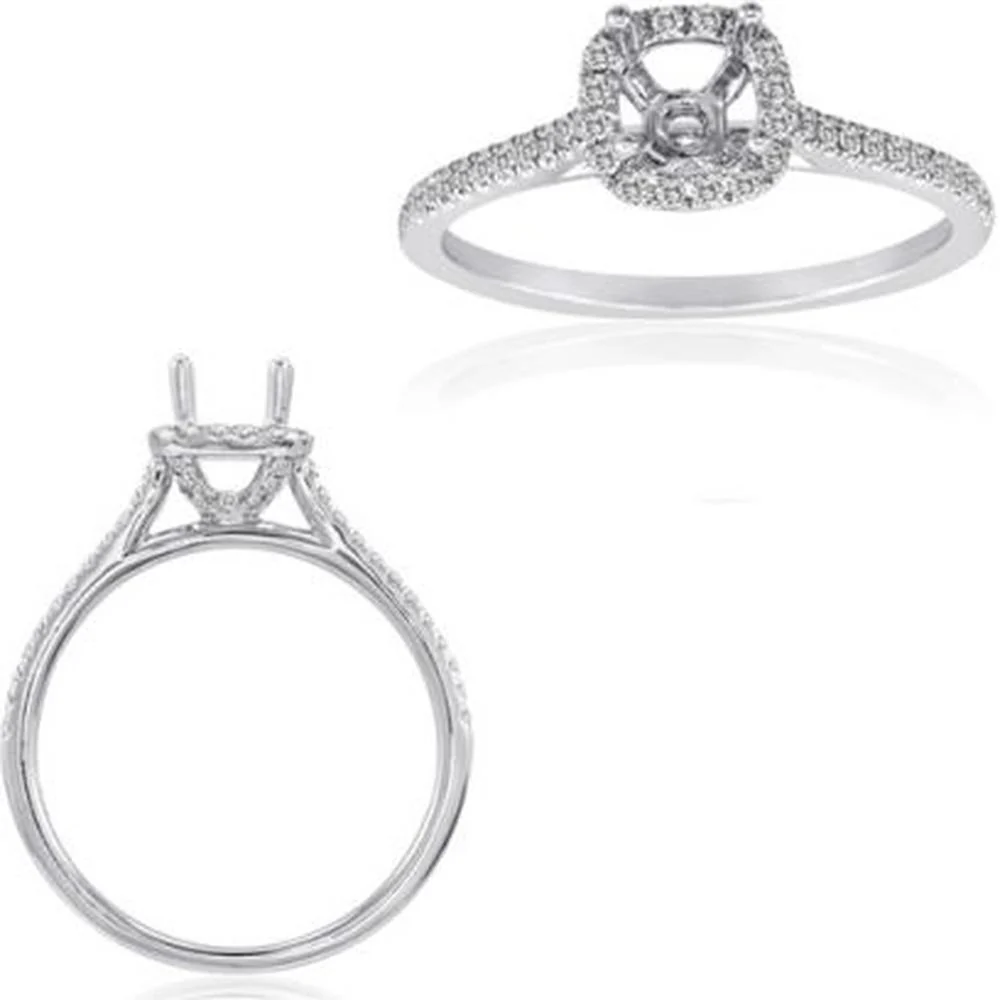 Roman & Jules - 14K White Gold Cushion Diamond Halo Ring with Round Diamonds - 0.26 Carat Total Diamond Weight