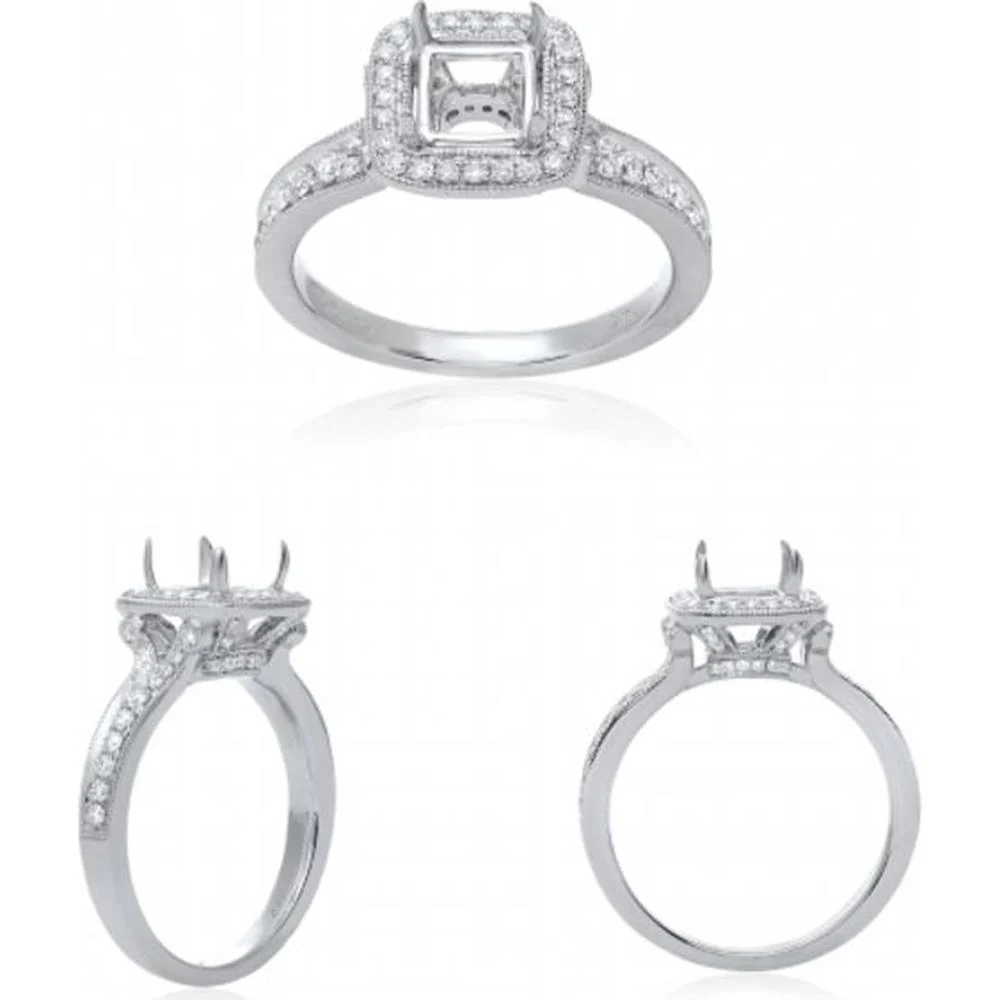 Roman & Jules - 14K White Gold Cushion Diamond Halo Ring with Split Shank - 0.40 Carat Total Diamond Weight