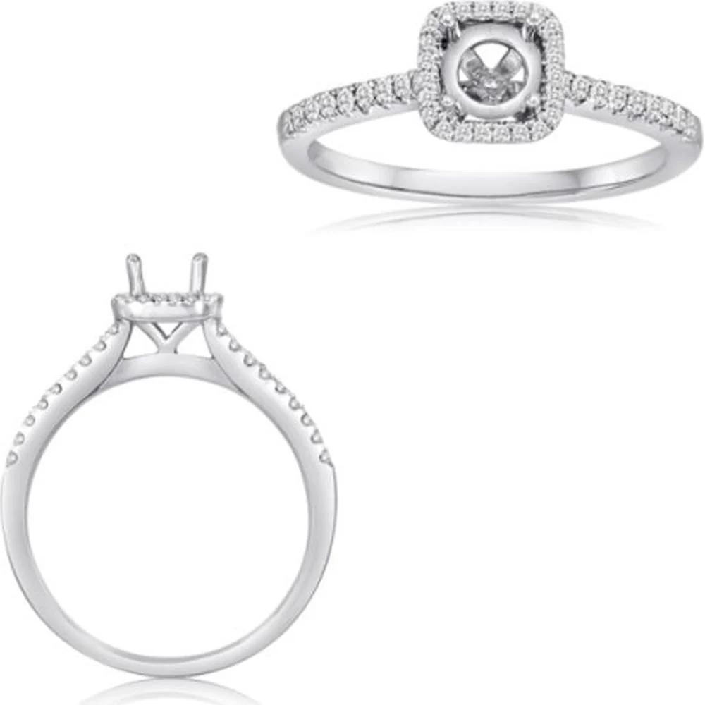 Roman & Jules - 14K White Gold Cushion Diamond Ring with Halo - 0.17 Carat Total Diamond Weight