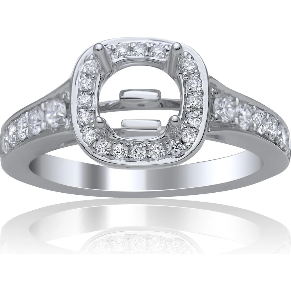 Roman & Jules - 14K White Gold Cushion Halo Diamond Ring with Round Diamonds - 0.50 Carat Total Diamond Weight