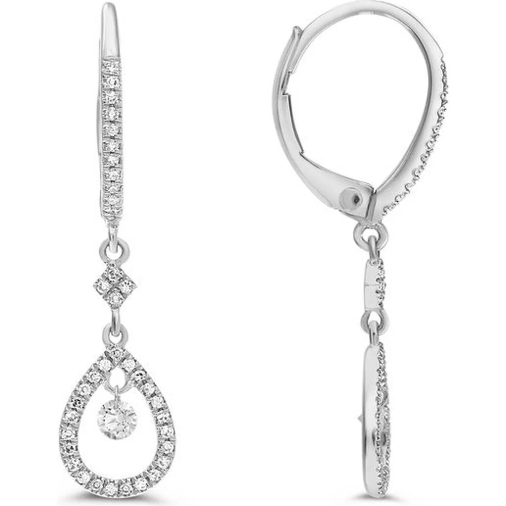 Roman & Jules - 14K White Gold Dangling Teardrop Earrings with Round Diamonds - 0.58 Carat Total Diamond Weight