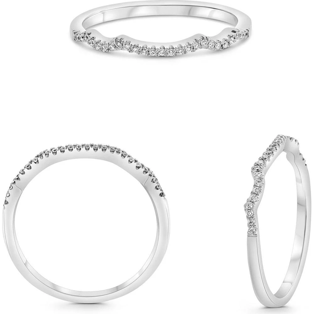 Roman & Jules - 14K White Gold Diamond Band with Micropavé Set Round Diamonds - 0.07 Carat Total Diamond Weight
