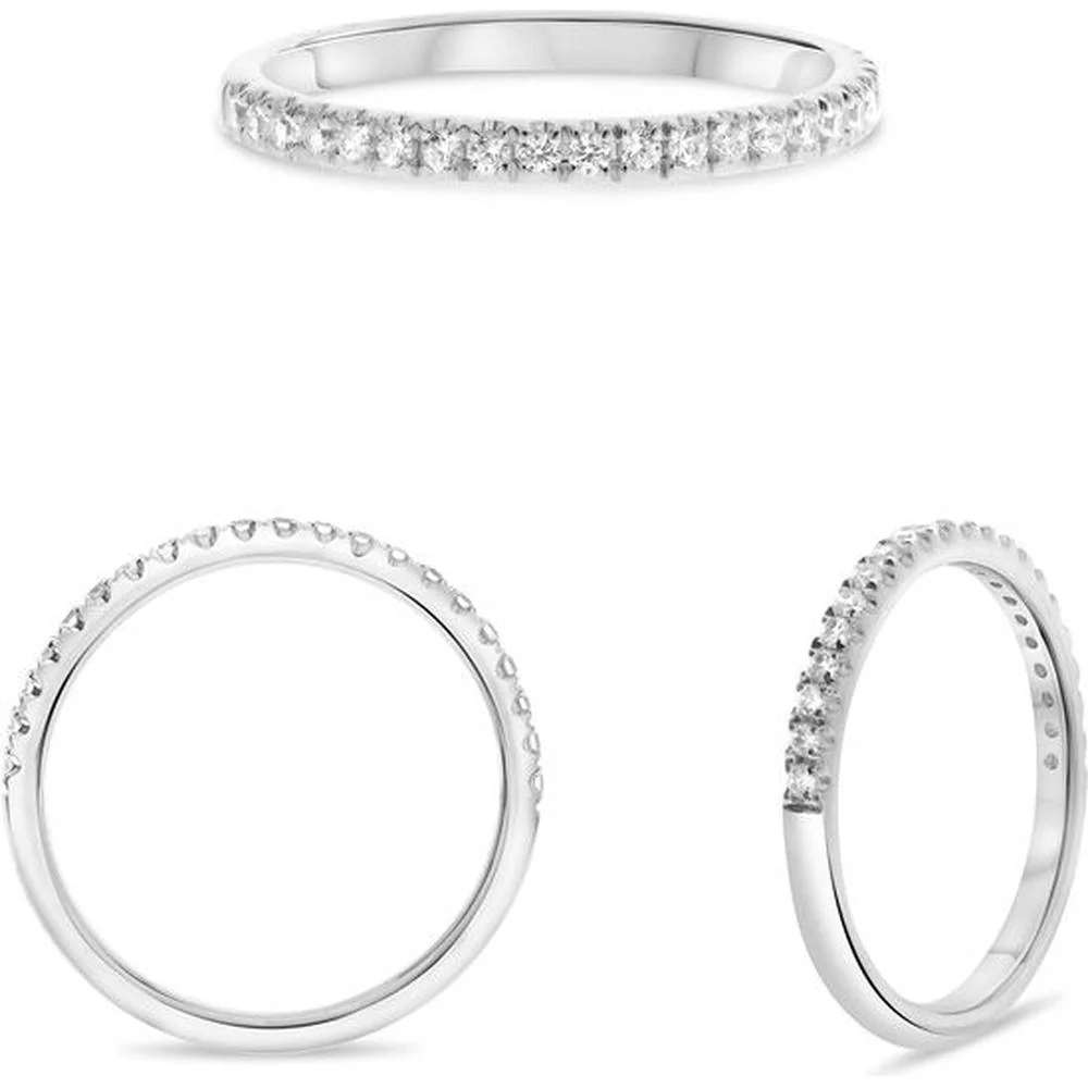 Roman & Jules - 14K White Gold Diamond Band with Micropavé Setting - 0.19 Carat Total Diamond Weight