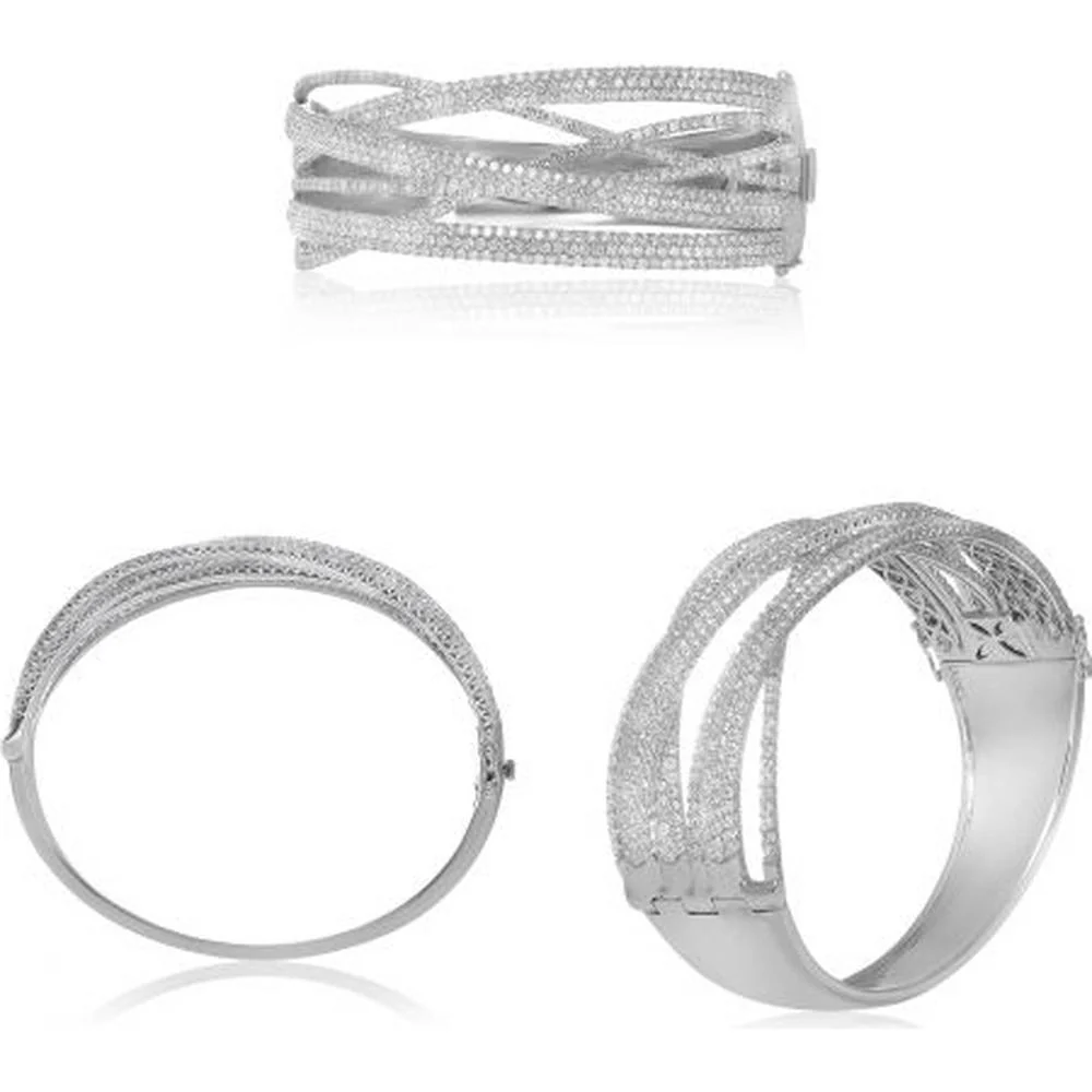 Roman & Jules - 14K White Gold Diamond Bangle with 8.72 Carat Total Round Diamonds