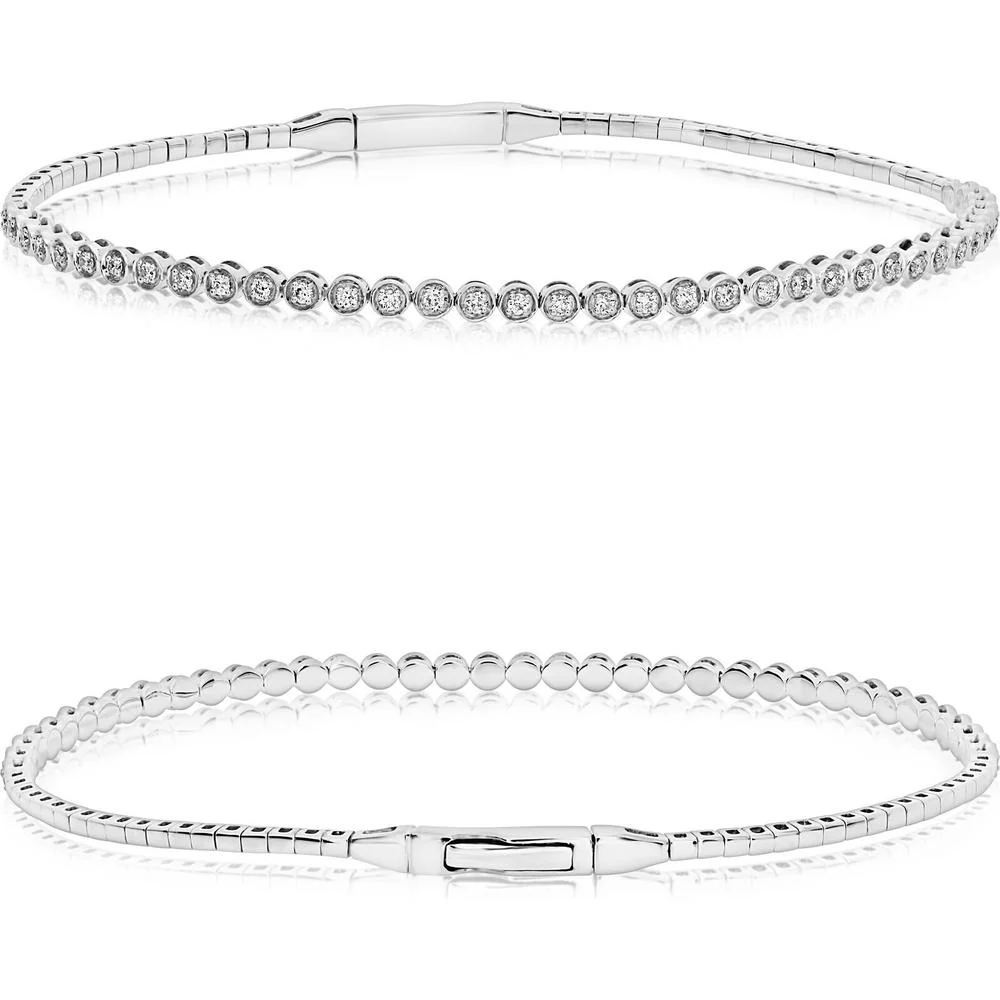 Roman & Jules - 14K White Gold Diamond Bangle with Prong Set Round Diamonds - 0.30 Carat Total Diamond Weight
