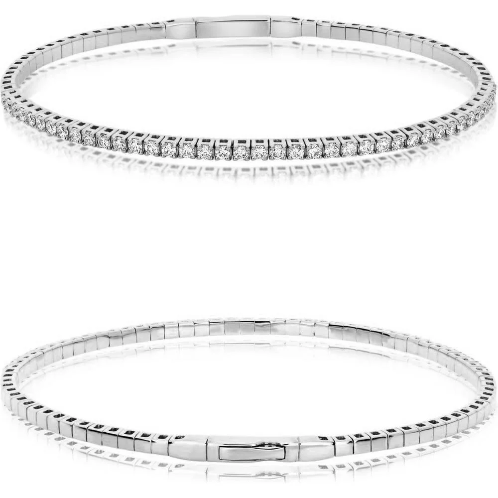 Roman & Jules - 14K White Gold Diamond Bangle with Round Diamonds - 1.00 Carat Total Diamond Weight