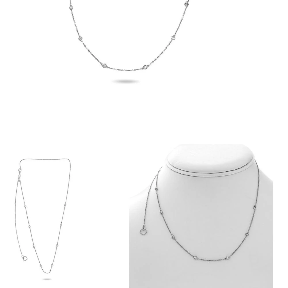 Roman & Jules - 14K White Gold Diamond By The Yard Necklace with Bezel-Set Round Diamonds - 0.36 Carat Total Diamond Weight