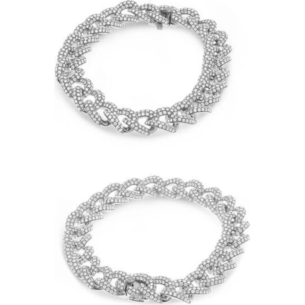 Roman & Jules - 14K White Gold Diamond Chain Link Bracelet with Pave Set Round Diamonds - 7.36 Carat Total Diamond Weight