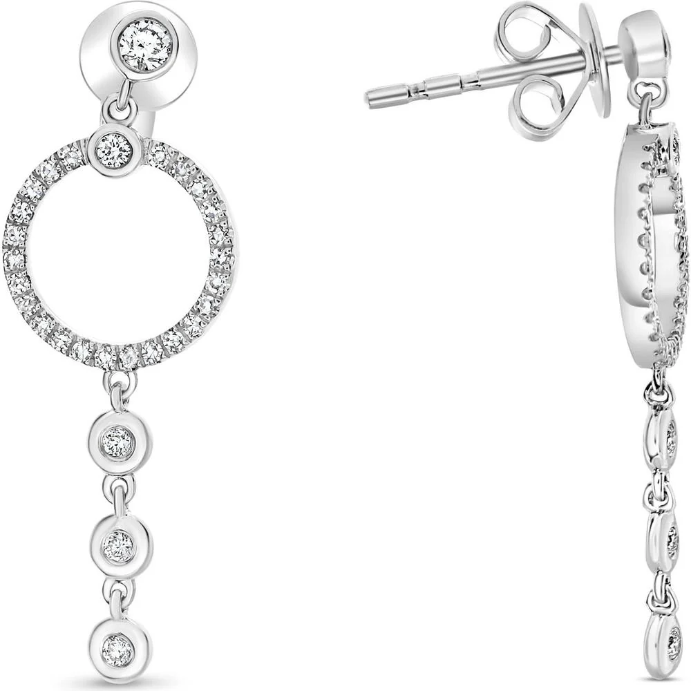 Roman & Jules - 14K White Gold Diamond Circle Drop Earrings with Round Diamonds - 0.30 Carat Total Diamond Weight