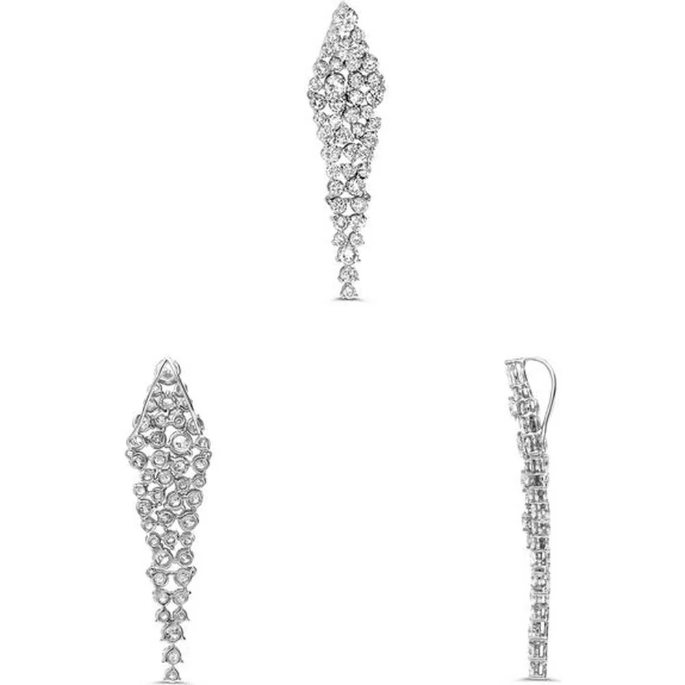 Roman & Jules - 14K White Gold Diamond Cluster Drop Earrings - 4.30 Carat Total Diamond Weight