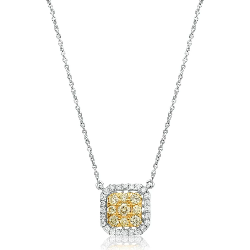 Roman & Jules - 14K White Gold Diamond Cluster Necklace with Fancy Yellow and White Round Diamonds - 0.69 Carat Total Diamond Weight