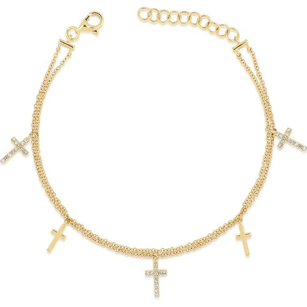 Roman & Jules - 14K White Gold Diamond Cross Bracelet with 0.11 Carat Total Diamond Weight