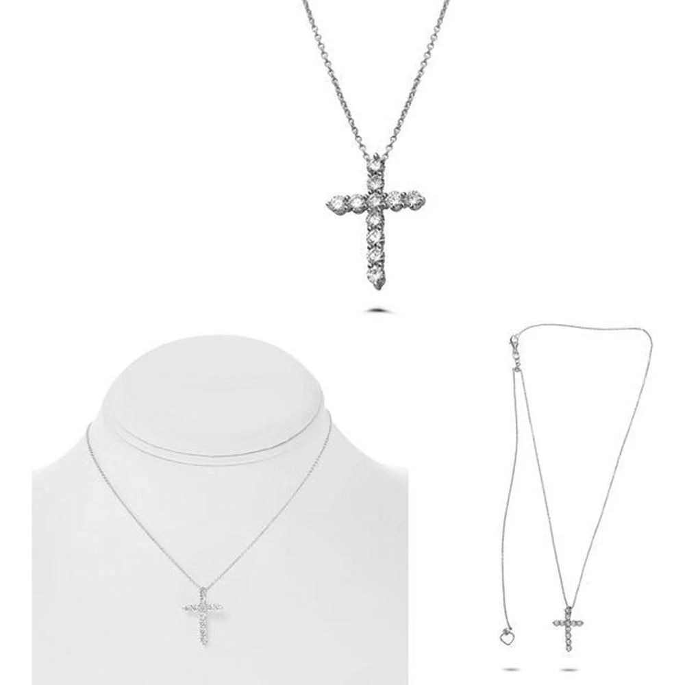 Roman & Jules - 14K White Gold Diamond Cross Necklace with 1.00 Carat Round Diamonds