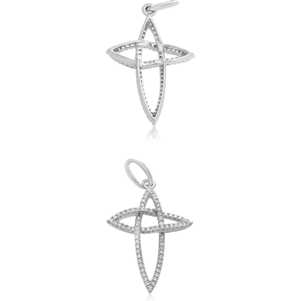 Roman & Jules - 14K White Gold Diamond Cross Pendant with 0.18 Carat Total Diamond Weight