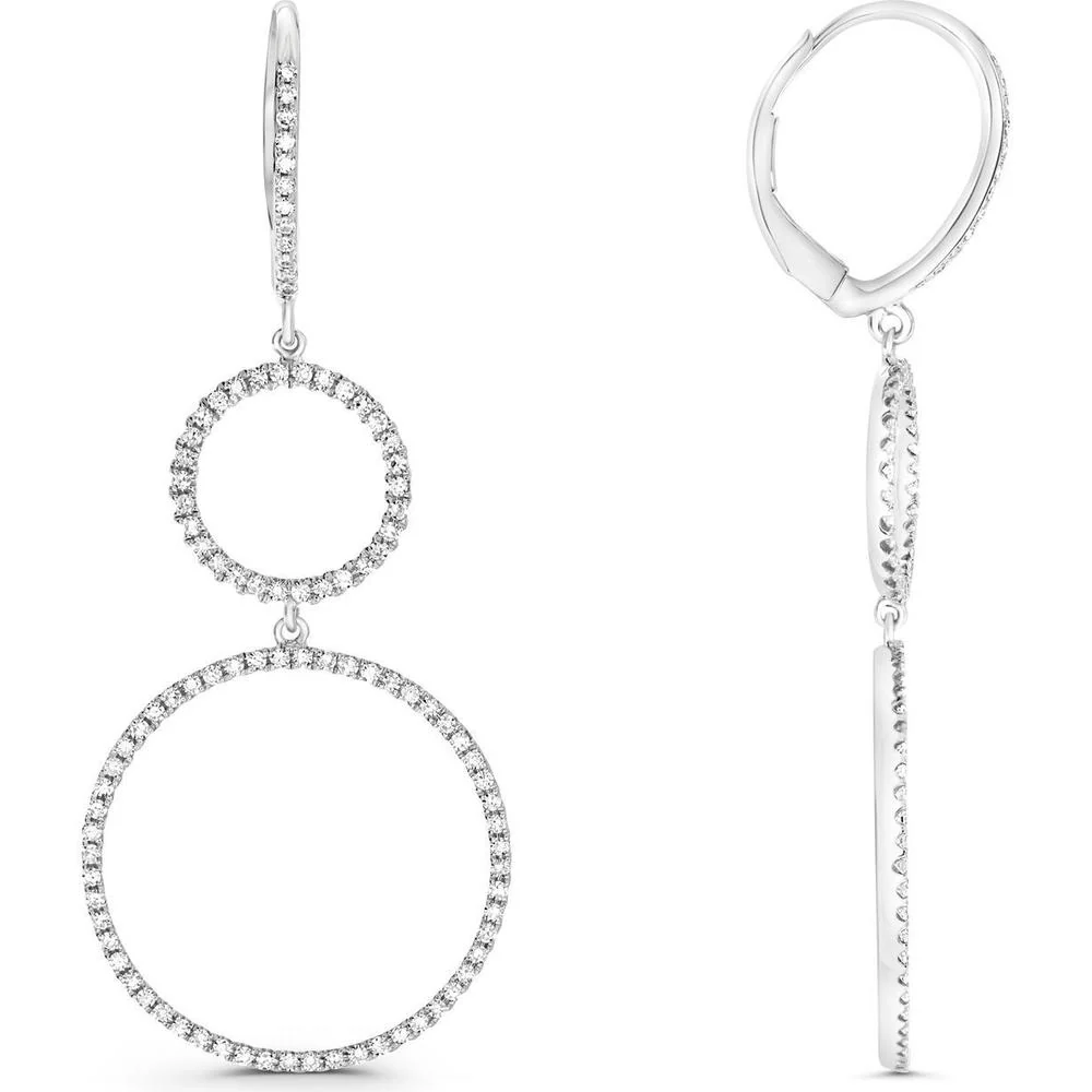 Roman & Jules - 14K White Gold Diamond Drop Earrings with Round Diamonds - 1.20 Carat Total Diamond Weight
