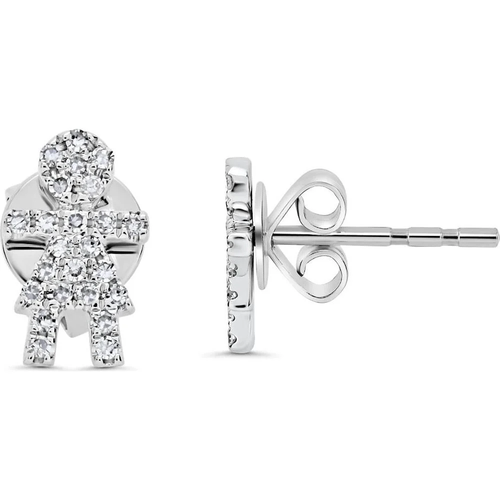 Roman & Jules - 14K White Gold Diamond Girl-Shaped Stud Earrings - 0.10 Carat Total Diamond Weight