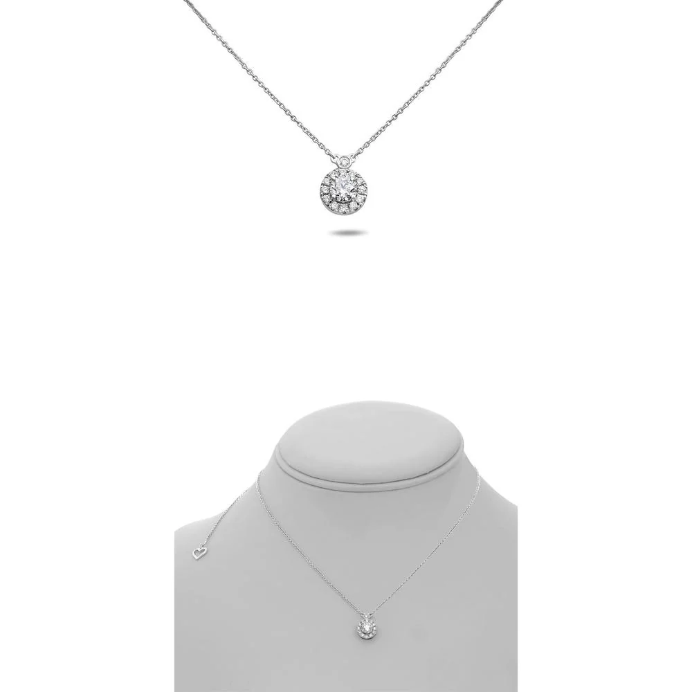 Roman & Jules - 14K White Gold Diamond Halo Necklace with Round Diamonds - 0.70 Carat Total Diamond Weight
