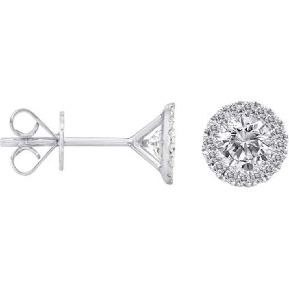 Roman & Jules - 14K White Gold Diamond Halo Stud Earrings with 0.16 Carat Round Diamond and 0.40 Carat Total Diamond Weight