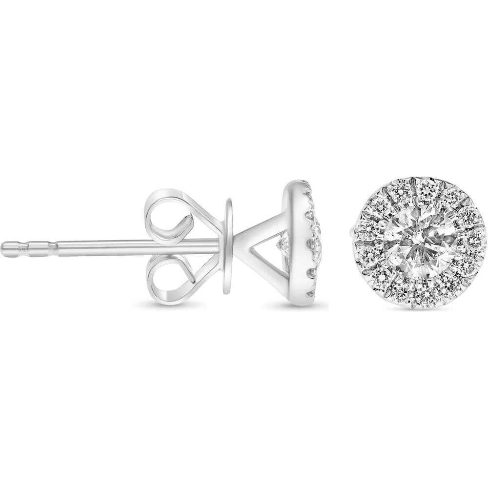 Roman & Jules - 14K White Gold Diamond Halo Stud Earrings with 0.50 Carat Total Round Diamonds