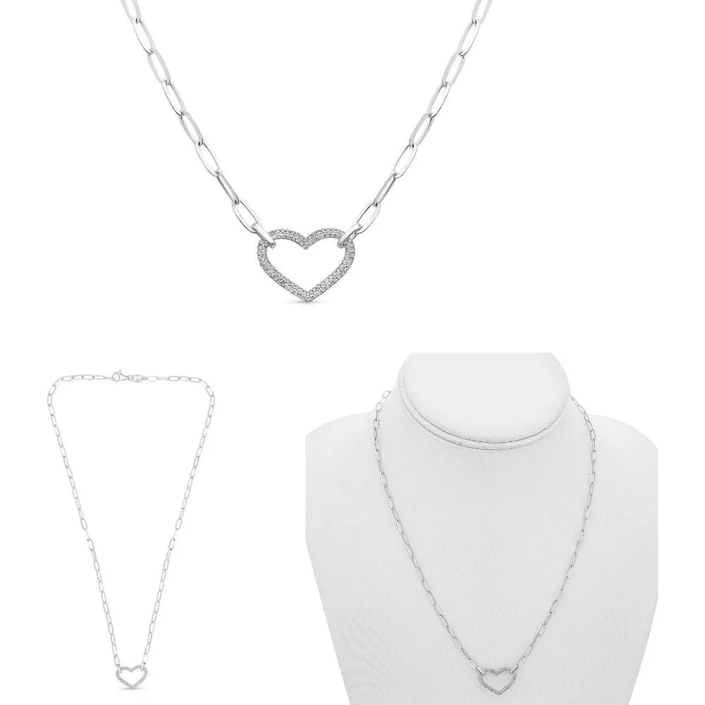 Roman & Jules - 14K White Gold Diamond Heart Necklace with 0.25 Carat Round Diamonds