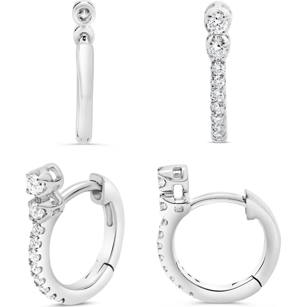 Roman & Jules - 14K White Gold Diamond Hoop Earrings with Channel Set Round Diamonds - 0.20 Carat Total Diamond Weight