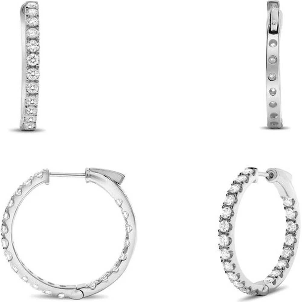 Roman & Jules - 14K White Gold Diamond Hoop Earrings with Micropavé Set Round Diamonds - 1.50 Carat Total Diamond Weight