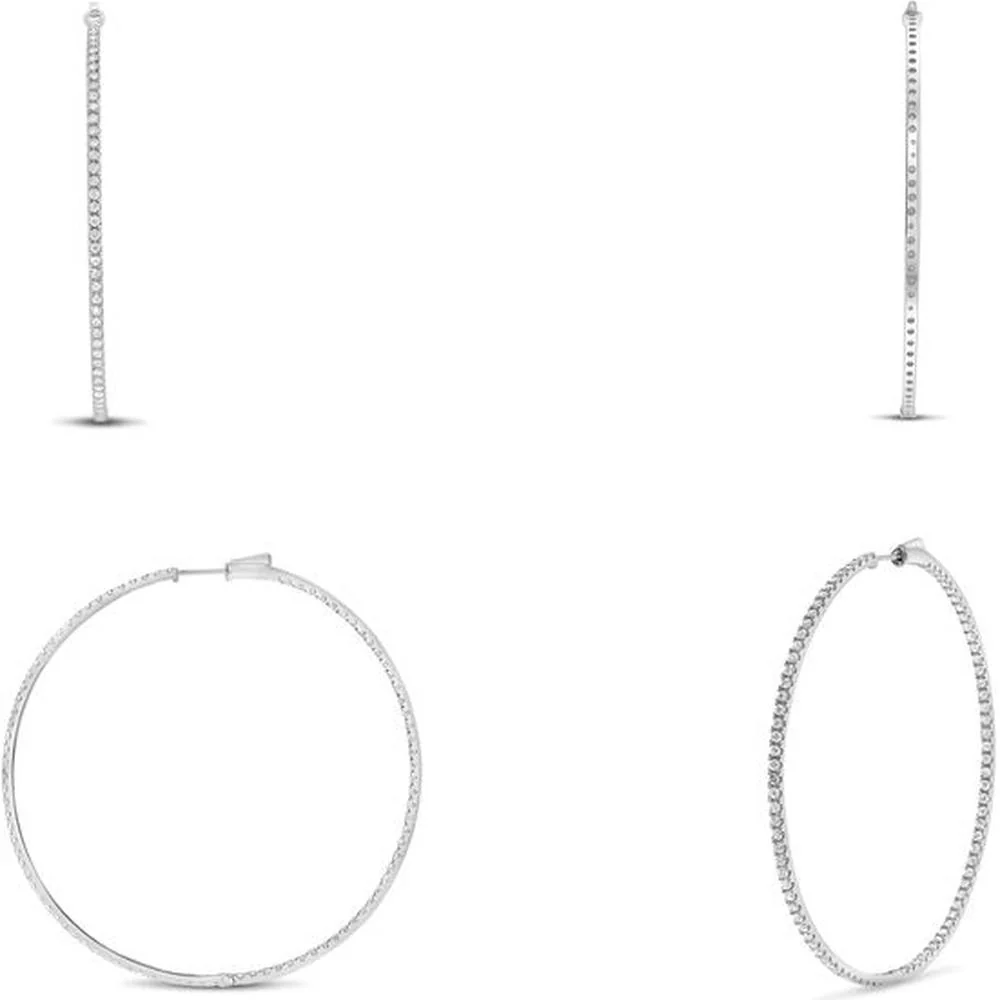 Roman & Jules - 14K White Gold Diamond Hoop Earrings with Micropavé Setting - 2.00 Carat Total Diamond Weight